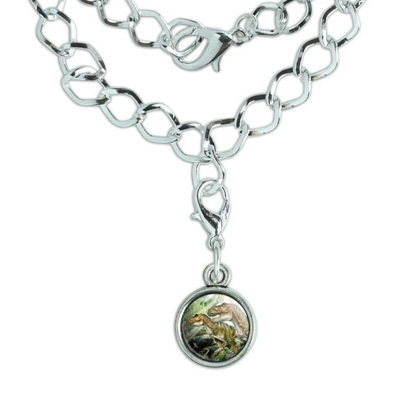 T-Rex Jurassic Double Trouble Silver Plated Bracelet with Antiqued Charm