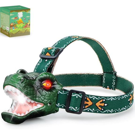 T-Rex LED Headlamp for Kids, 3 Lighting Modes with Roar Sound, Green