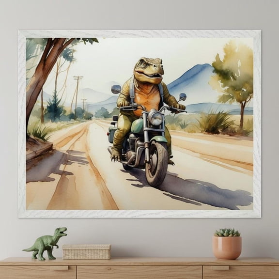 T Rex Motorcycle Biker Nursery Wall Decor Unframed Paper Print