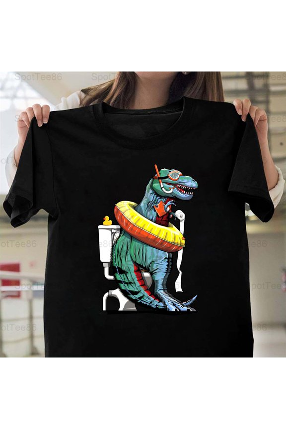 T-Rex On The Toilet Funny Dinosaur Retro Vintage Humor Graphic G423 Unisex T-Shirt, Up to Size 5XL