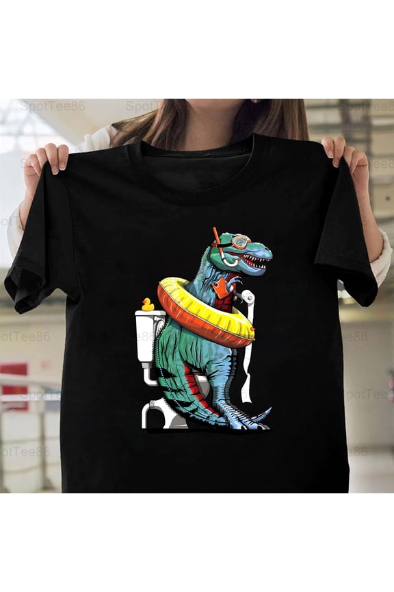T-Rex On The Toilet Funny Dinosaur Retro Vintage Humor Graphic G423 Unisex T-Shirt Y1288, Up to Size 5XL