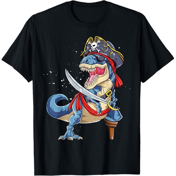 T-Rex Pirate Shirt – Funny Jolly Roger Dinosaur Tee for Boys & Men, Halloween Style