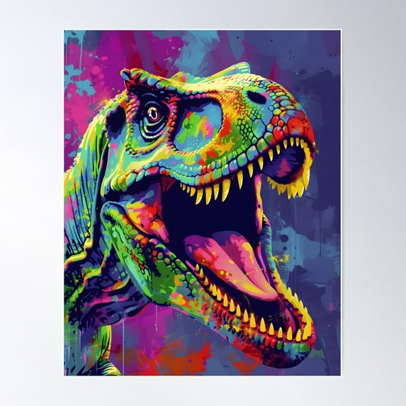 T-Rex Portraits Drawing. Animal Colorful. Animal Throw Pillow. Poster Wall Art, Modern Wall Decor For Living Room Bedroom, 12x18 UNFRAMED