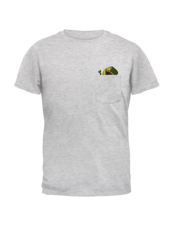 T-Rex RAWR Hungry Pocket Pet Mens Pocket T Shirt Light Heather Grey X-LG