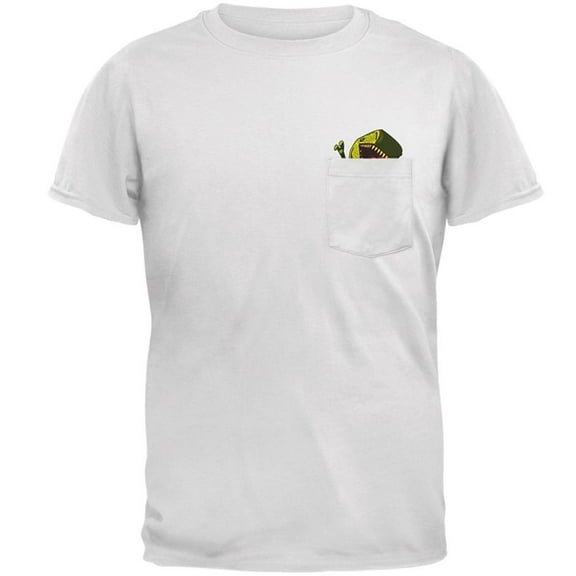 T-Rex RAWR Hungry Pocket Pet Mens Pocket T Shirt White LG