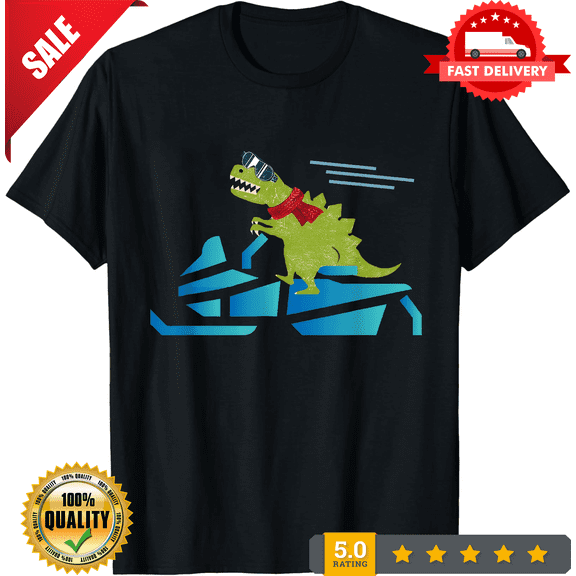 T Rex Racing Snowmobile Cool T Rex Dinosaur Christmas Shirt Gift Black Size up to 4XL, LIMITED EDITION-TH73635