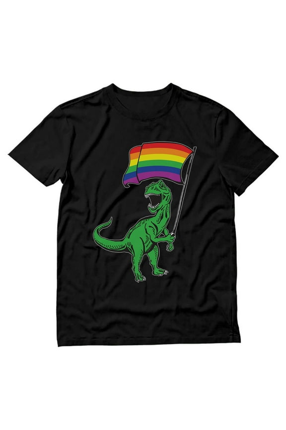 T-Rex Rainbow Flag Gay Pride Shirt - Casual LGBTQ Wear - 'Love is Love' Equality Message - Quality Graphic Print - Large Black