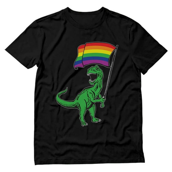 T-Rex Rainbow Flag Gay Pride Shirt - Casual LGBTQ Wear - 'Love is Love' Equality Message - Quality Graphic Print - Medium Black