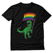 T-Rex Rainbow Flag Gay Pride Shirt - Casual LGBTQ Wear - 'Love is Love' Equality Message - Quality Graphic Print - X-Large Black
