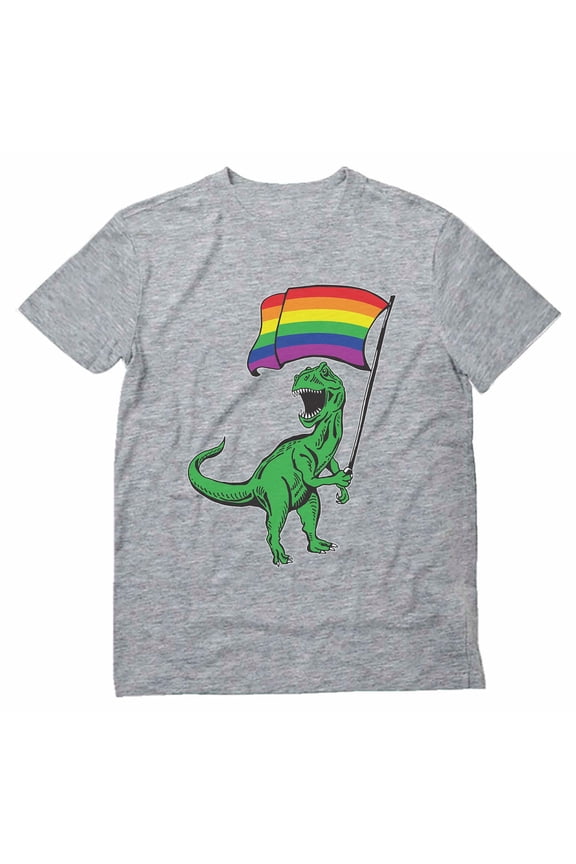 T-Rex Rainbow Flag Gay Pride Shirt - Casual LGBTQ Wear - 'Love is Love' Equality Message - Quality Graphic Print - XXX-Large Gray