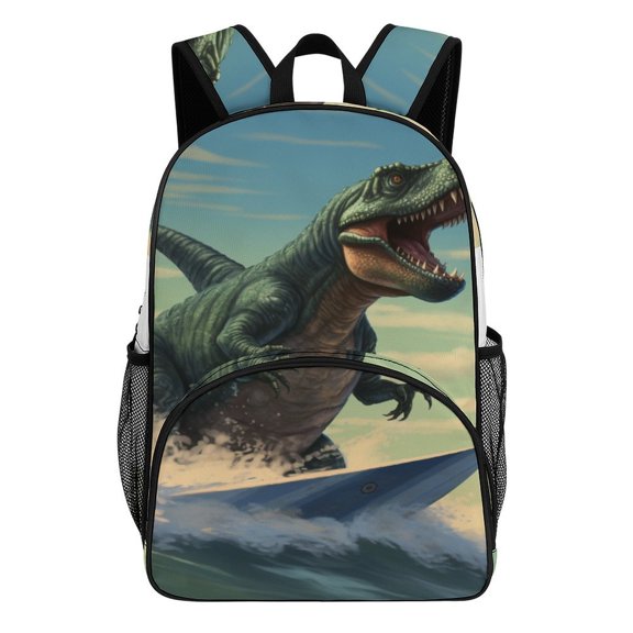 T Rex Rides Ocean Wave Backpack Travel Laptop Casual College Daypack Back to Bag