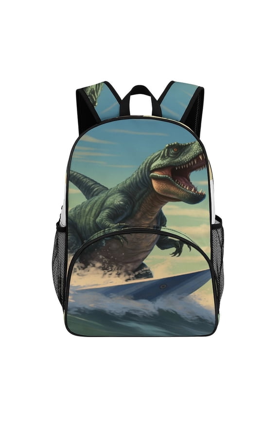 T Rex Rides Ocean Wave Backpack Travel Laptop Casual College Daypack Back to Bag