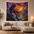thumbnail image 1 of T-Rex Roaring in a Prehistoric Jungle with Volcano, Dramatic Fantasy Art for Kids Room Decor, Birthday Gift, Tapestry Wall Hanging for Bedroom and Living Room, 1 of 7