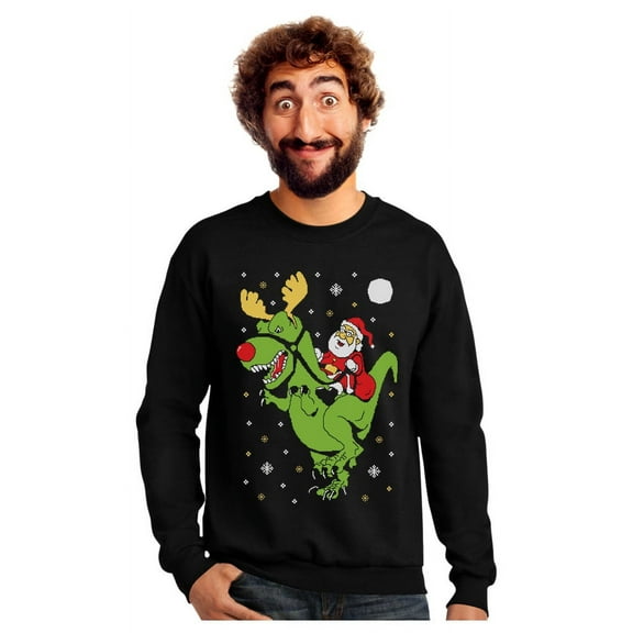T-Rex Santa Ride Funny Ugly Christmas Sweater Sweatshirt XX-Large Black