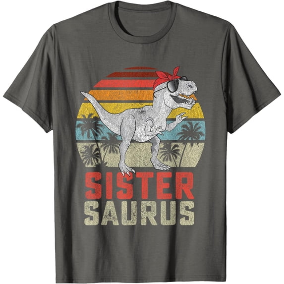 T-Rex Sistersaurus Dinosaur Sister Saurus Family Matching Unisex T-Shirt for Men Women Kids,Charcoal Color,Size 4XL