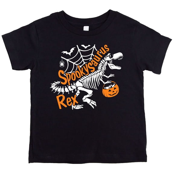 T-Rex Skeleton Dinosaur Trick or Treat Shirt for Baby and Toddler Youth Boys and Girls Halloween and Fall Shirt White on Black Shirt 5-6