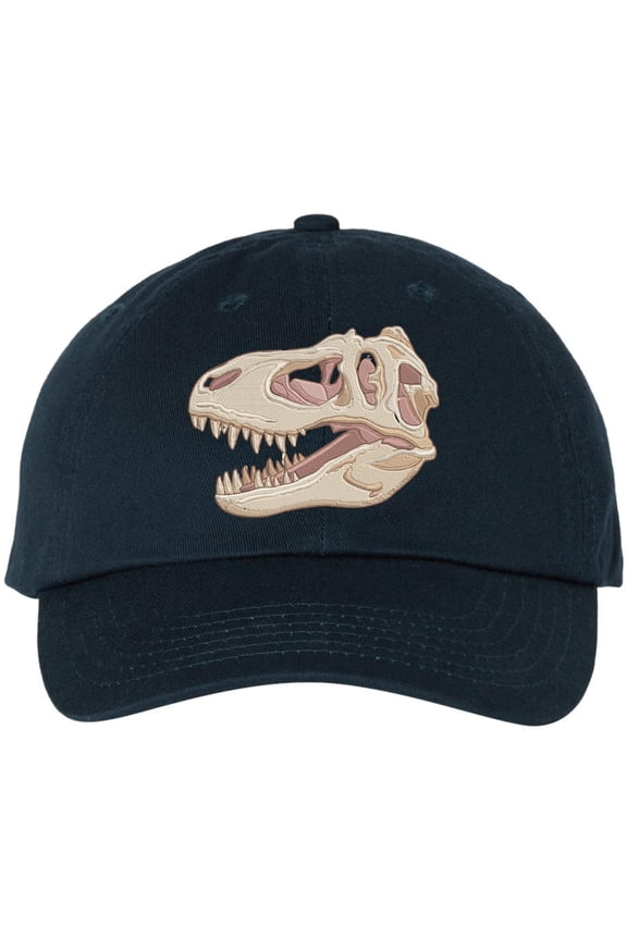 T-Rex Skull Embroidered Baseball Cap Dinosaur Fossil Adjustable Dad Hat (NavyBlue)