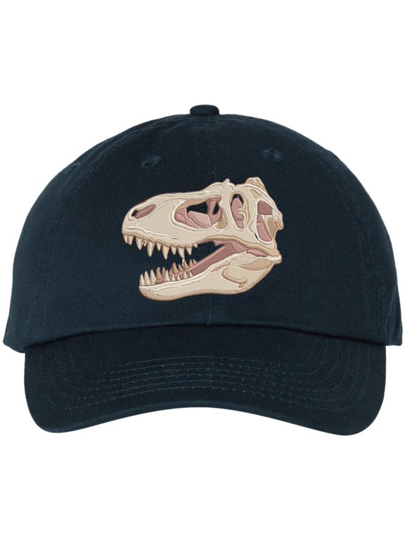T-Rex Skull Embroidered Baseball Cap Dinosaur Fossil Adjustable Dad Hat (NavyBlue)