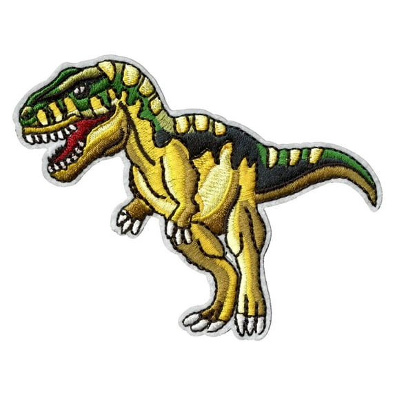 T-Rex Standing Green And Yellow Dinosaur Embroidered Iron On Patch