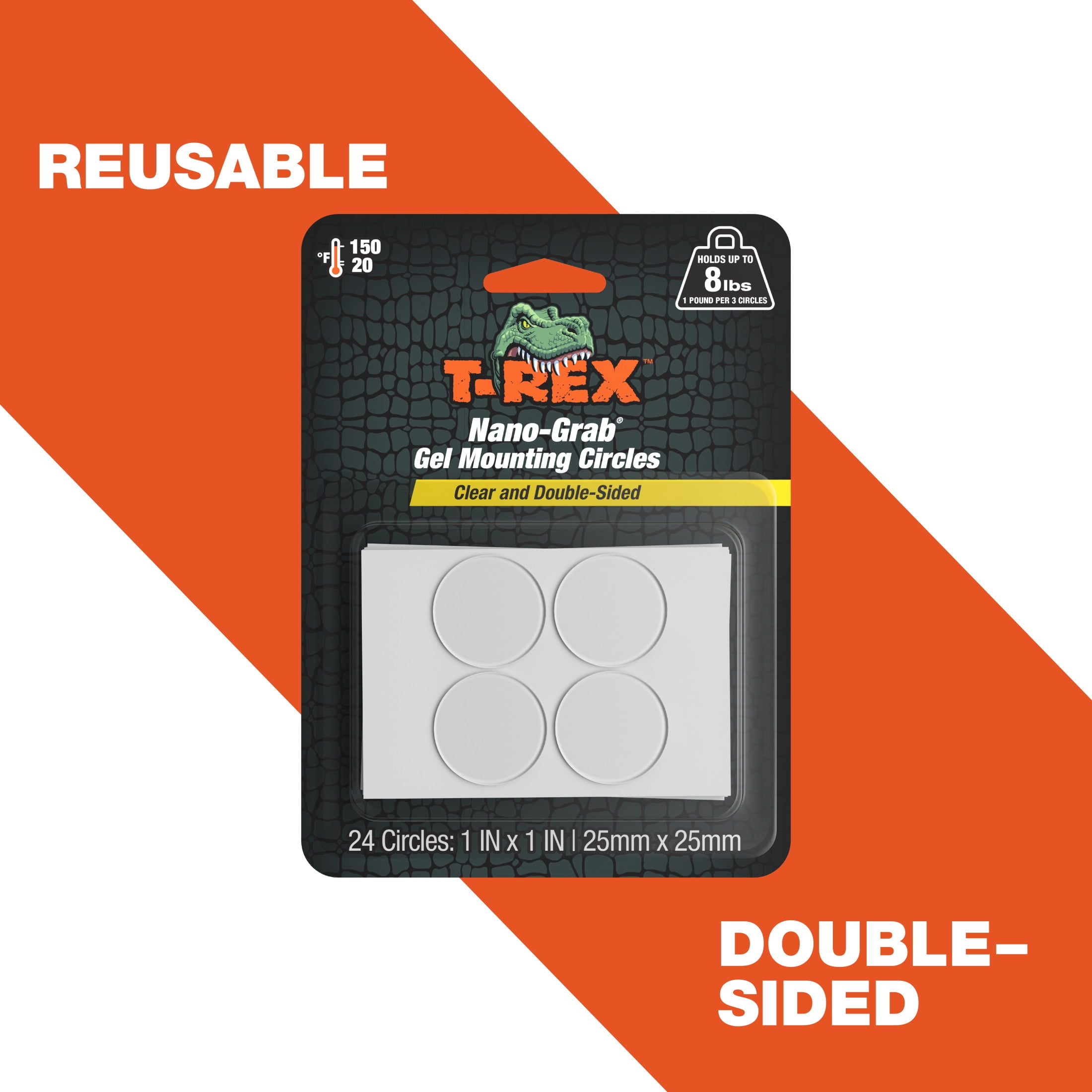 T-Rex Strength Nano-Grab 1 in. x 1 in. Gel Tape Circles, 24 Pack