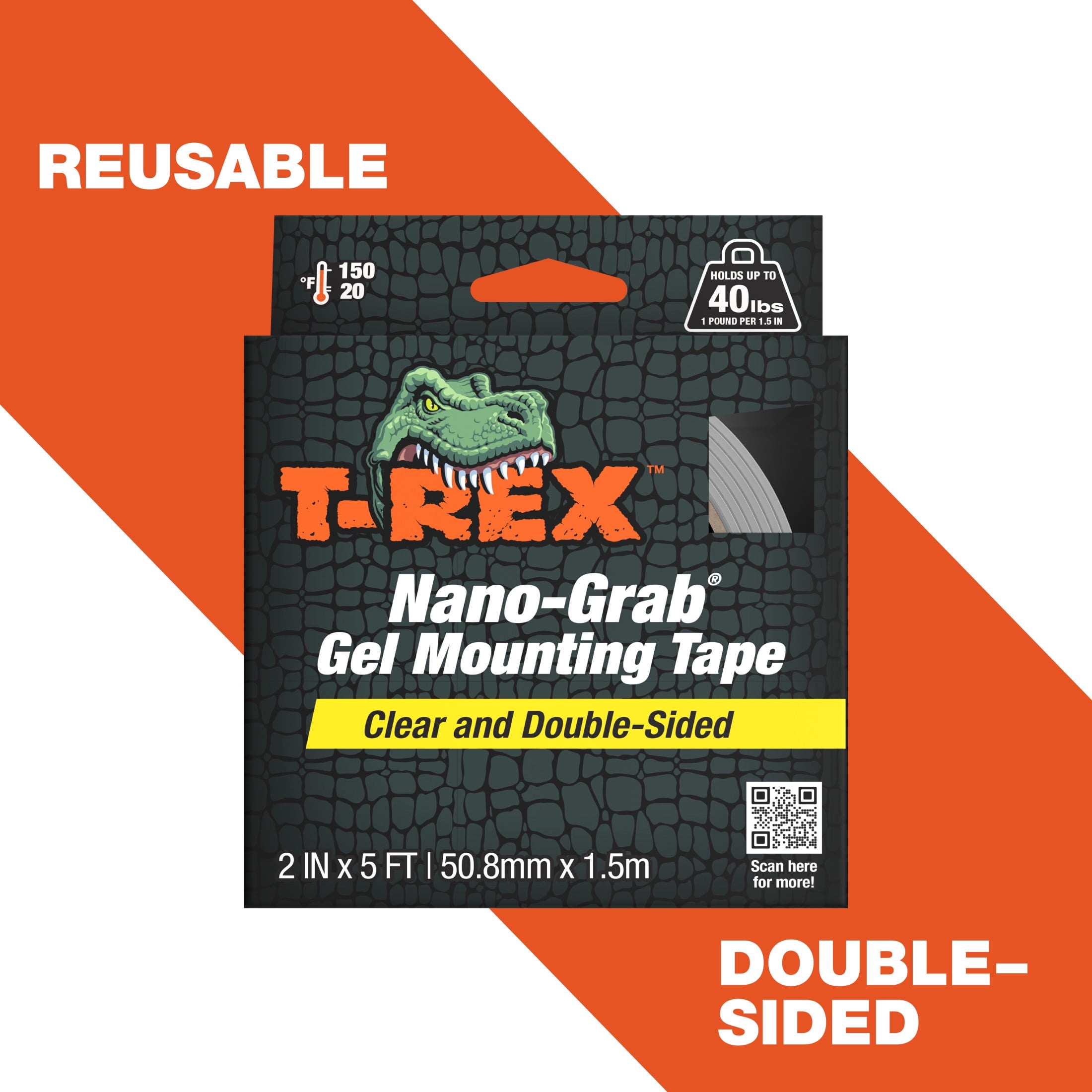 T-Rex Strength Nano-Grab Gel Tape, 1 Pack, 2 in. x 5 ft.
