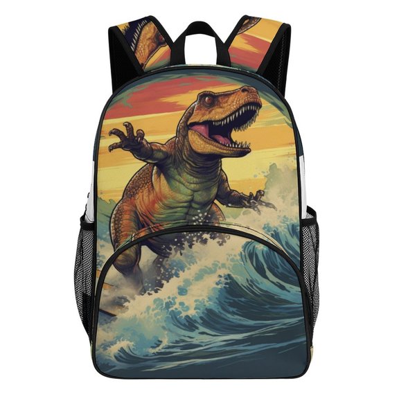 T Rex Surfing Epic Sunset Wave Teenage Backpack Middle Students Bookbag Outdoor Daypack
