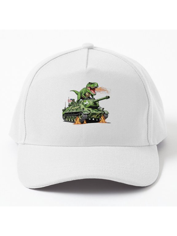 T-Rex Tank Commander Baseball Cap, Dinosaur Military Vehicle Character Design, Classic Hat