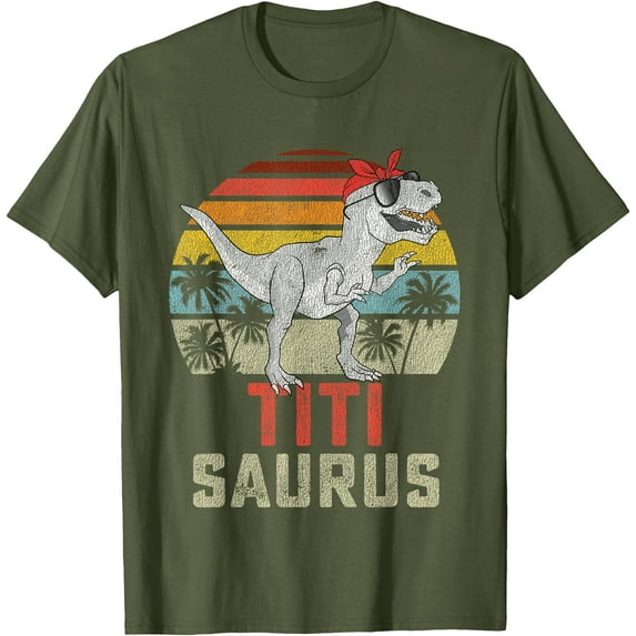 T-Rex Titisaurus Dinosaur Titi Saurus Family Matching Unisex T-Shirt for Men Women Kids,Military Green Color,Size L