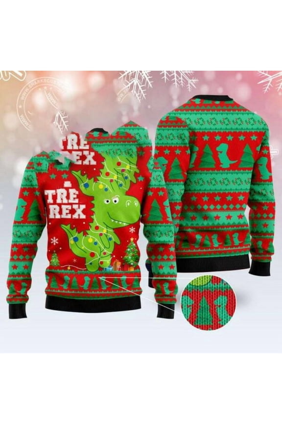 T-Rex Tree Christmas Led Light 3D Christmas Sweater, Xmas Tree Sweater, Christmas Sweater