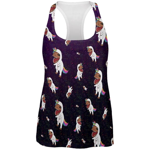 T-Rex Wearing Unicorn Costume Rexicorn Pattern All Over Womens Work Out Tank Top Multi X-LG