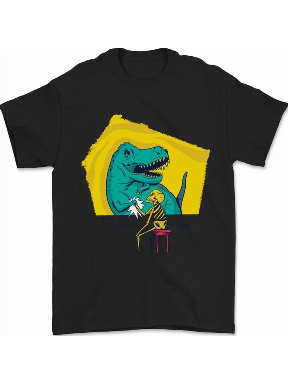 T-Rex Wrestling A Skeleton Dinosaurs Skull T-Shirt BLACK Unisex S-5XL Hot Trending Shirt, Vintage Birthday Gift