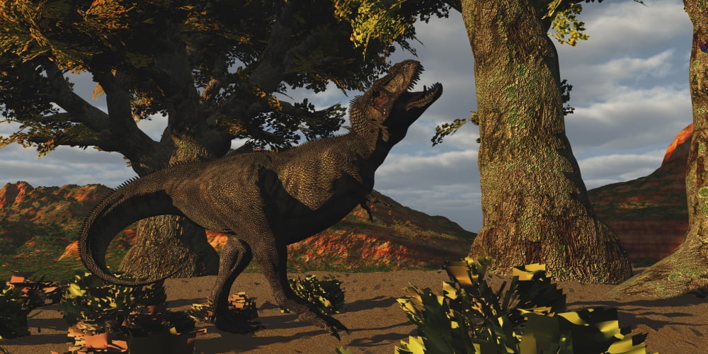 T-Rex bellows in frustration Canvas Art - Corey FordStocktrek Images (40 x 20)