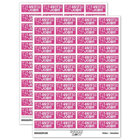 T-Rrific Terrific Job Teacher Student School Sticker Set - Hot Pink - Matte Finish - 1.25" Mini