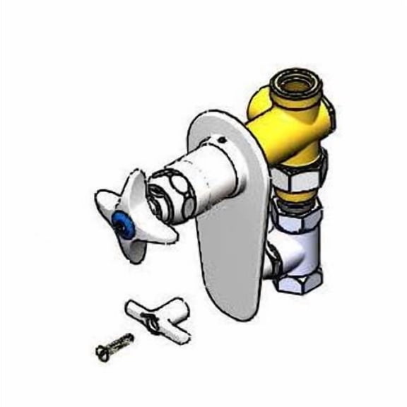 T&S Brass - Concealed Straight Valve, 1/2'' NPT Female Inlet and Outlet, Loose Key Stop, 4-Arm Handle