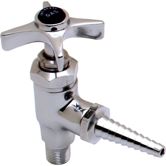 T&S BRASS BL-4520-01 LAB, ANGLE STOP, SERRATED TIP, COLOR CODED FOR GAS, 3/8 NPT MALE