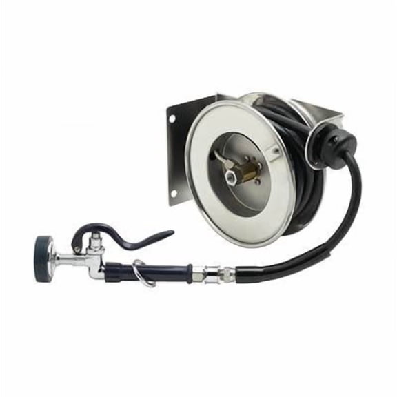 T&S Brass 3/8 In. Stainless Steel Hose Reel System With Blue Spray Valve