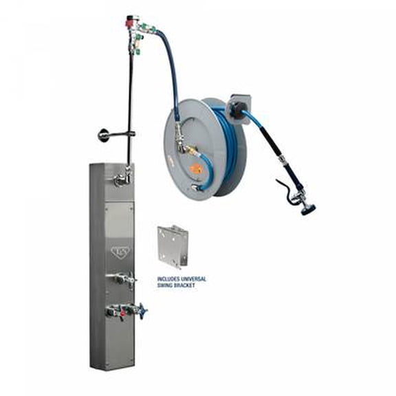 T&S Brass - 50' Epoxy Coated Open Hose Reel w/ Stainless Steel Surface Mount Cabinet with Bottom Inlets