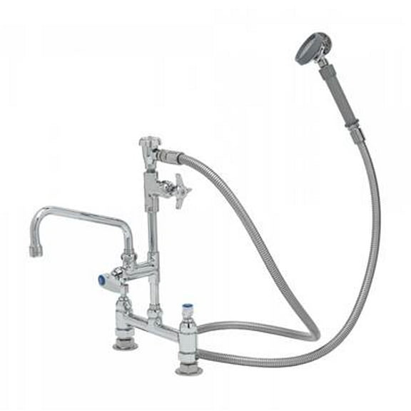 T&S Brass - 8'' Deck Mount Faucet, ADF, 8'' Swing Nozzle, Laminar Flow, VB, B-0080-H Hose & Spray Face