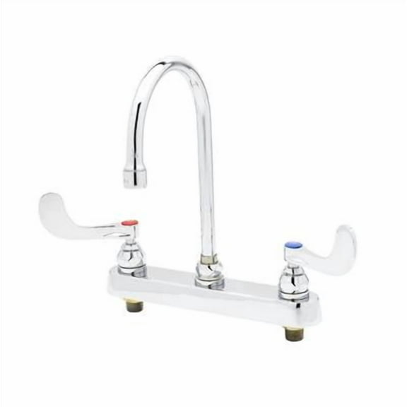 T&S Brass - 8''c/c Deck Mount Workboard Faucet,4''Wrist Action Handles,133X Swivel Gooseneck