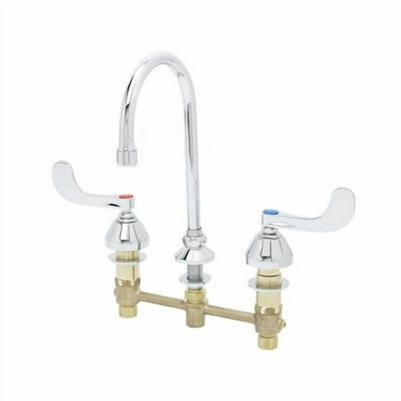 T&S Brass - Medical Faucet, 8'' Centers, Swivel/Rigid GN, Non-Splash Aerator, 4'' Wrist Action Handles
