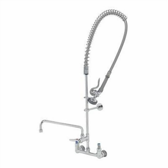 T&S Brass - EasyInstall Pre-Rinse Unit: Spring Action, 8'' Wall Mount, 12'' Add-On Faucet, Wall Bracket