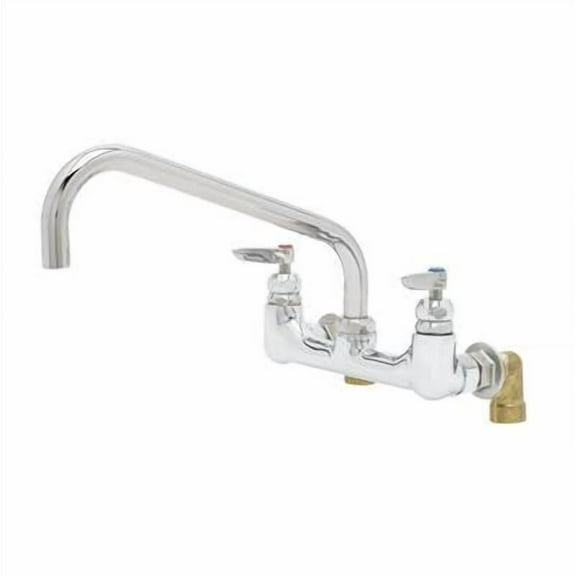 T&S Brass - Big-Flo Mixing Faucet, 8'' Wall Mount, 12'' Swing Nozzle, Solid Brass Chrome-Plated Handles