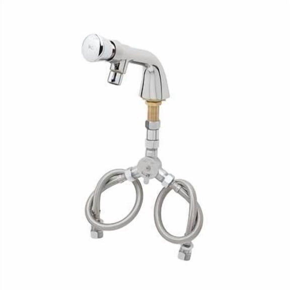 T&S Brass - Metering Faucet, Single Hole Base, Flex Hoses, Push Button Cartridge & 1.5 GPM AERATOR