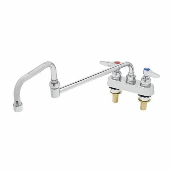 T&S Brass - Workboard Faucet, Deck Mount, 4'' Center, 18'' Double Joint Nozzle, Lever Handles, 2'' Shanks