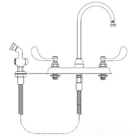 T&S Brass B-1172-01-CD 8 Workboard Faucet, 133X Gooseneck, B-WH4 Handles, Side Spray