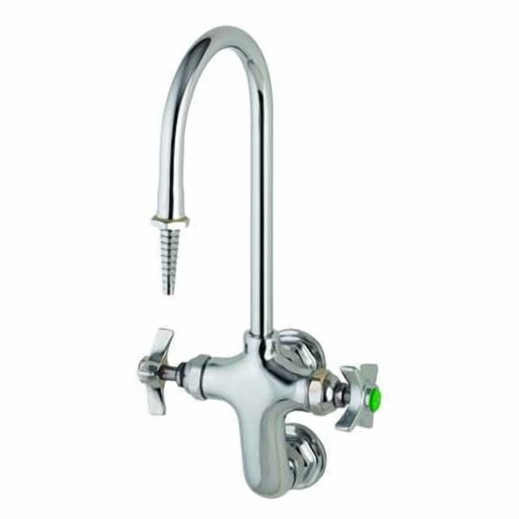 T&S Brass - Lab Vertical Mixing Faucet, Wall Mount, Rigid/Swivel GN, Serrated Tip, 4-Arm Handles