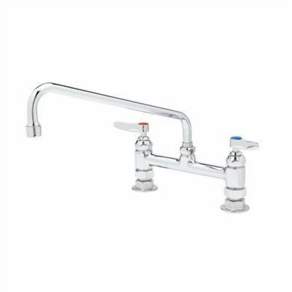 T&S Brass - Double Pantry Faucet, Deck Mount, 8'' Centers, 12'' Swing Nozzle (062X), Lever Handles