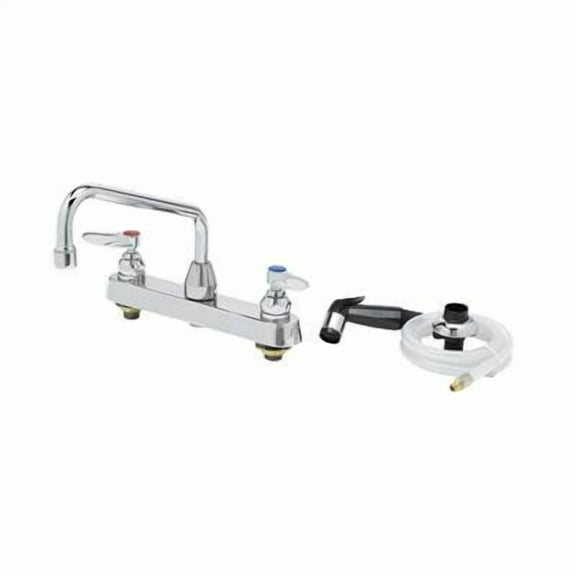 T&S Brass - Workboard Faucet, Deck Mount, 8'' Centers, 8'' Swing Nozzle, Diverter, Hose & Side Spray