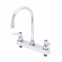 T&S Brass - Workboard Faucet, Deck Mount, 8'' Centers, 6'' Swivel Gooseneck, Lever Handles