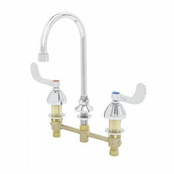 T&S Brass - Concealed Widespread Faucet, 8'' Centers, 6'' Swivel Gooseneck, 1.2 GPM Aerator, 4'' Handles Quarter-Turn Cartridges